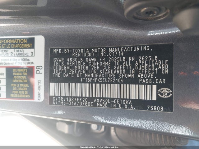 4T1BF1FK5EU782104 Toyota Camry Se Sport