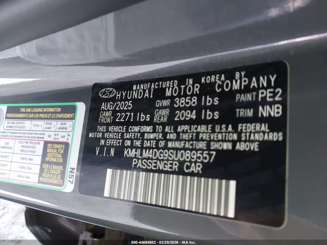 Продажа на аукционе авто 2025 Hyundai Elantra Sel Sport, vin: KMHLM4DG9SU089557, номер лота: 44698882