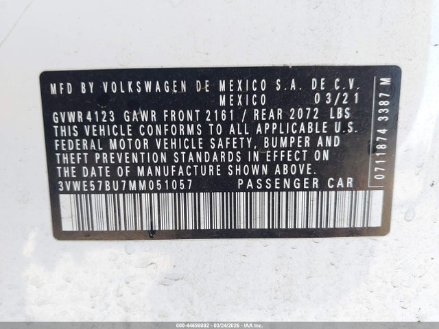 3VWE57BU7MM051057 Volkswagen Jetta 1.4t Sel