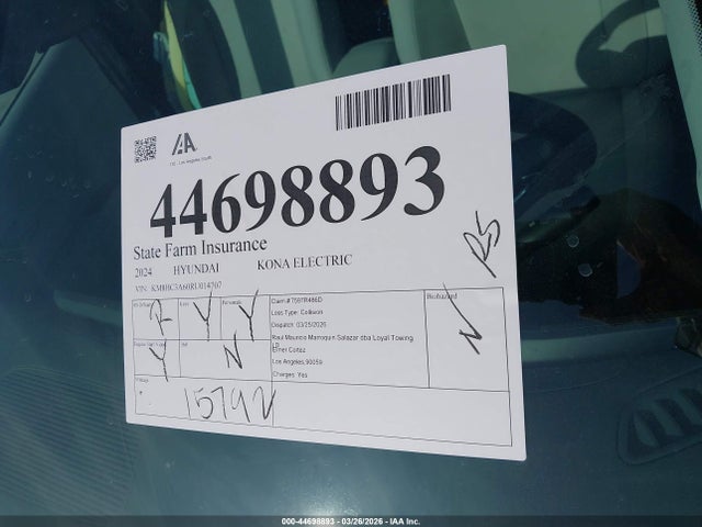 Продажа на аукционе авто 2024 Hyundai Kona Electric Sel, vin: KM8HC3A60RU014707, номер лота: 44698893