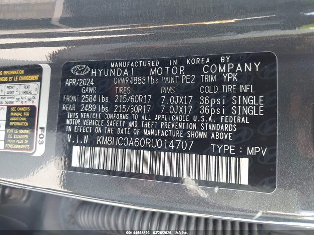 Продажа на аукционе авто 2024 Hyundai Kona Electric Sel, vin: KM8HC3A60RU014707, номер лота: 44698893
