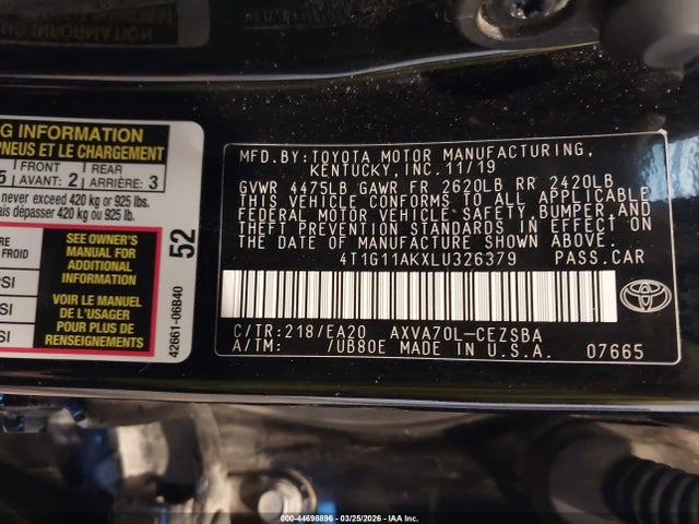 4T1G11AKXLU326379 Toyota CAMRY SE