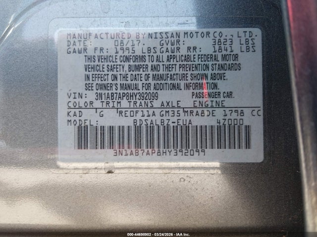 3N1AB7AP8HY392099 Nissan SENTRA S