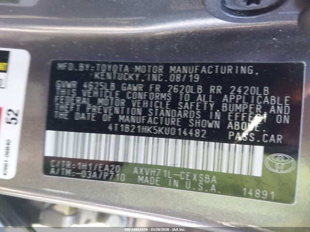 4T1B21HK5KU014482 Toyota Camry Hybrid Se