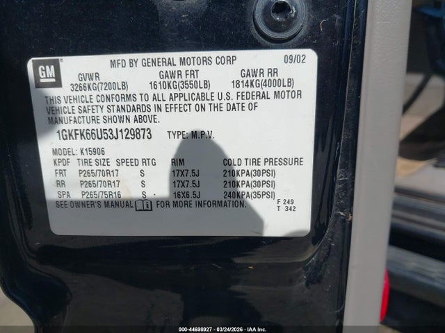 Aukcja sprzedaży 2003 Gmc Yukon Xl 1500 Denali, vin: 1GKFK66U53J129873, numer aukcji: 44698927