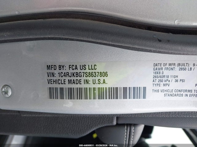 Aukcja sprzedaży 2025 Jeep Grand Cherokee L Limited 4x4, vin: 1C4RJKBG7S8637806, numer aukcji: 44698931