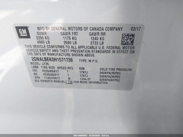 2GNALBEK0H1571738 Chevrolet EQUINOX LS