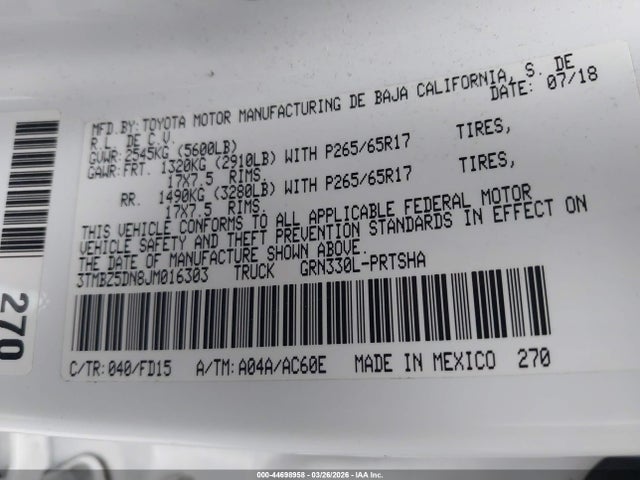 3TMBZ5DN8JM016303 Toyota Tacoma Trd Sport