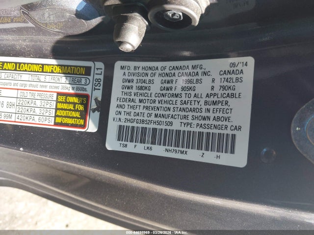 Honda Civic Lx 2015 2HGFG3B52FH501509 Image 9