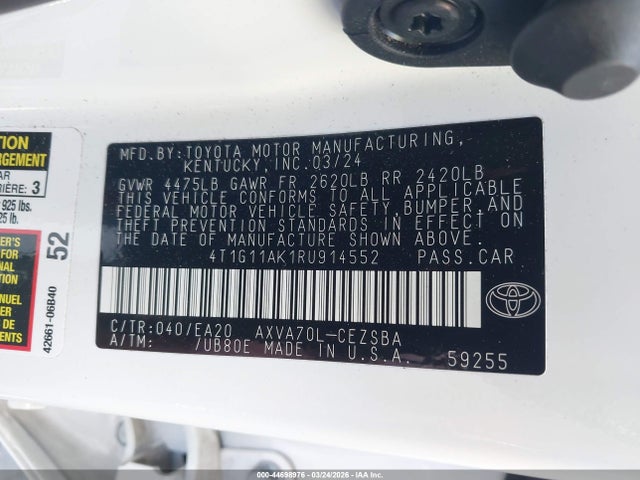 4T1G11AK1RU914552 Toyota CAMRY SE