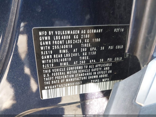 WVGAV7AX2GW591557 Volkswagen Tiguan Sel