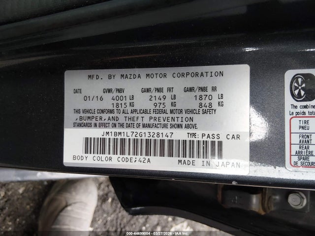 2016 Mazda Mazda3 I Touring მანქანა იყიდება აუქციონზე, vin: JM1BM1L72G1328147, აუქციონის ნომერი: 44699004