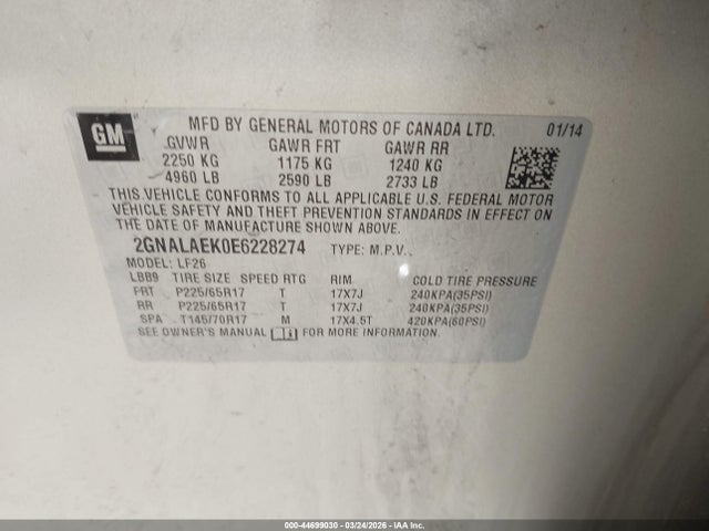 Chevrolet EQUINOX LS 2014 2GNALAEK0E6228274 Image 9
