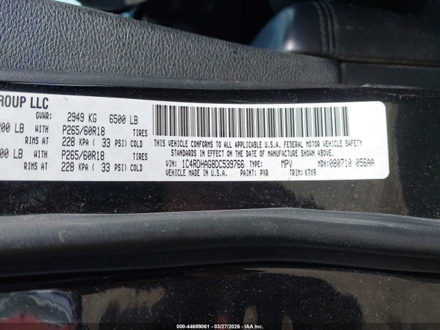 44699061 :رقم المزاد ، 1C4RDHAG8DC539766 vin ، 2013 Dodge Durango Sxt مزاد بيع
