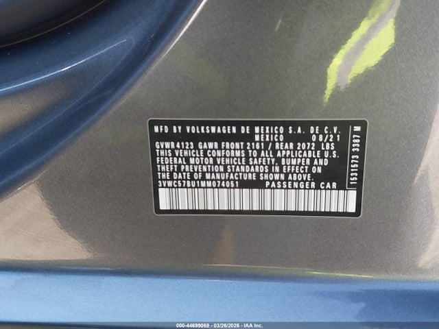 3VWC57BU1MM074051 Volkswagen Jetta 1.4t R-line/1.4t S/1.4t Se
