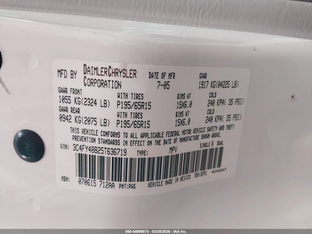Продажа на аукционе авто 2005 Chrysler Pt Cruiser, vin: 3C4FY48B25T636719, номер лота: 44699070