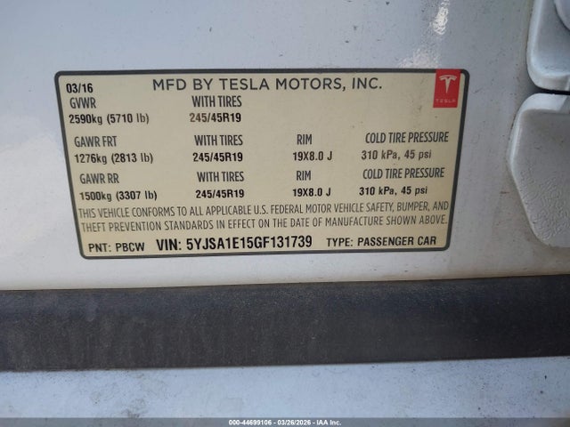 Tesla MODEL S 2016 5YJSA1E15GF131739 Image 9