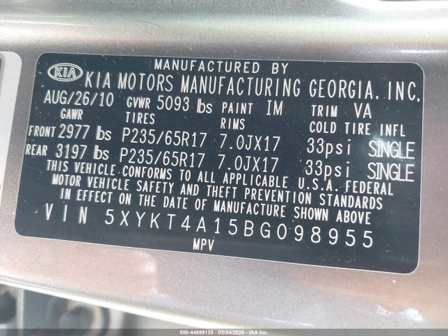 2011 KIA SORENTO 5XYKT4A15BG098955 Photo 8