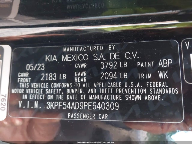 Продажа на аукционе авто 2023 Kia Forte Gt-line, vin: 3KPF54AD9PE640309, номер лота: 44699129