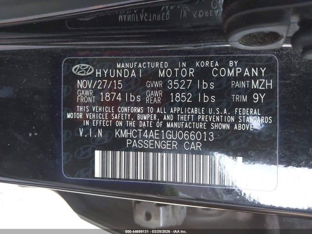 Hyundai ACCENT SE 2016 KMHCT4AE1GU066013 Image 9