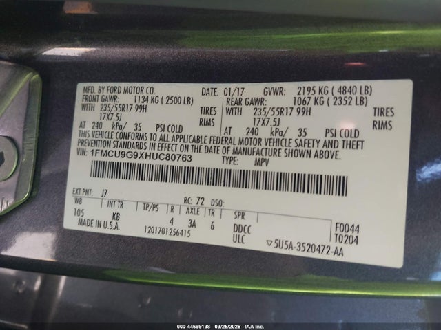1FMCU9G9XHUC80763 Ford ESCAPE SE