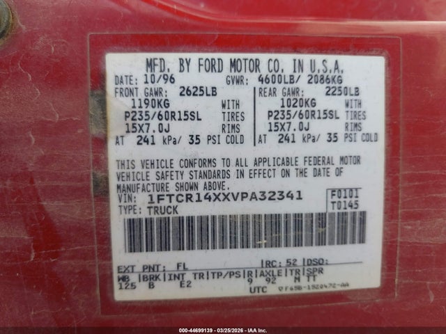 Auction sale of the 1997 Ford Ranger Splash/xlt, vin: 1FTCR14XXVPA32341, lot number: 44699139