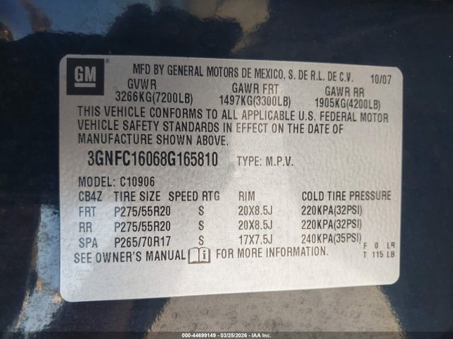 2008 CHEVROLET SUBURBAN 1500 3GNFC16068G165810 Photo 8