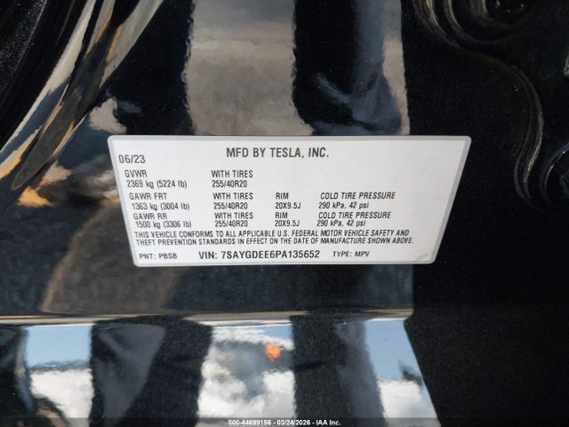 Продажа на аукционе авто 2023 Tesla Model Y Awd/long Range Dual Motor All-wheel Drive, vin: 7SAYGDEE6PA135652, номер лота: 44699156