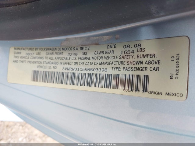 Продажа на аукционе авто 2009 Volkswagen New Beetle 2.5l, vin: 3VWRW31C59M503398, номер лота: 44699159