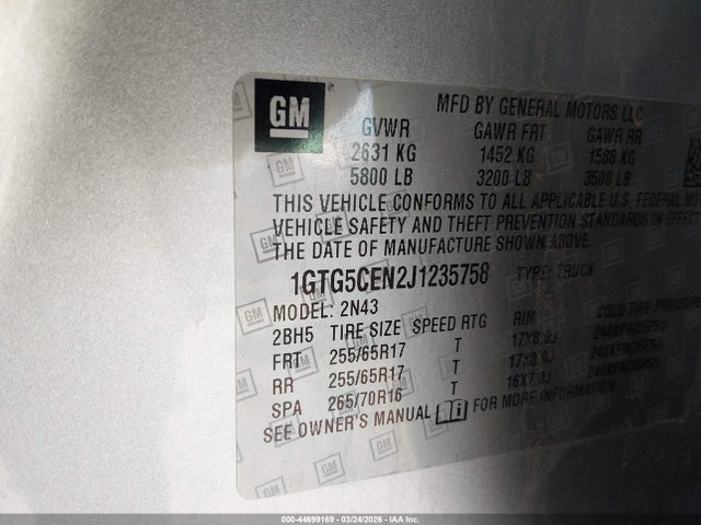 Aukcja sprzedaży 2018 Gmc Canyon Sle, vin: 1GTG5CEN2J1235758, numer aukcji: 44699169