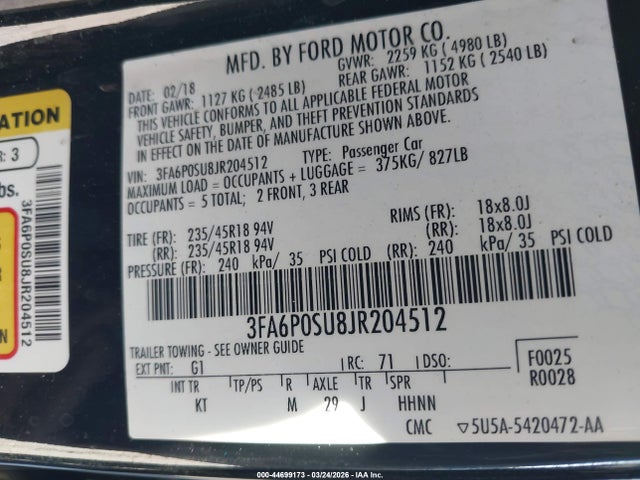 Ford Fusion Energi Titanium 2018 3FA6P0SU8JR204512 Image 9