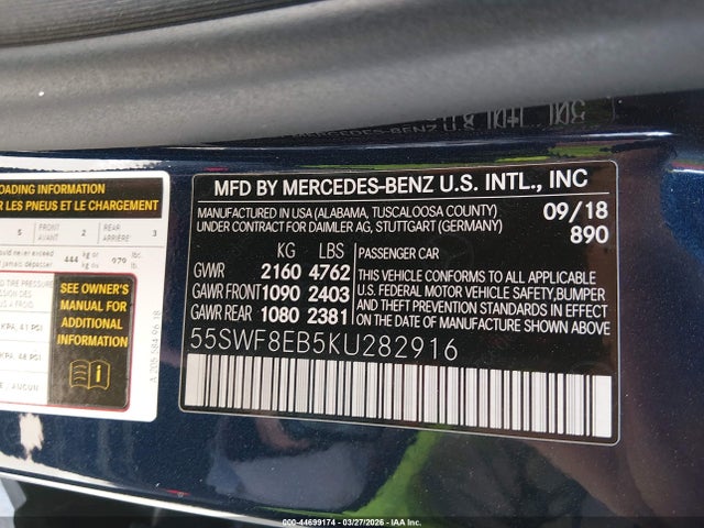 Продажа на аукционе авто 2019 Mercedes-benz C 300 4matic, vin: 55SWF8EB5KU282916, номер лота: 44699174