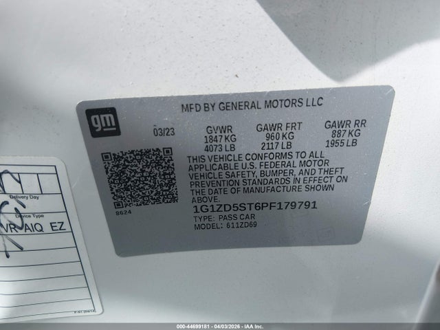44699181 :رقم المزاد ، 1G1ZD5ST6PF179791 vin ، 2023 Chevrolet Malibu Fwd 1lt مزاد بيع