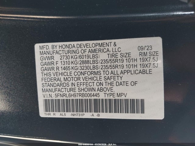 Honda Odyssey Elite 2024 5FNRL6H97RB006445 Image 9