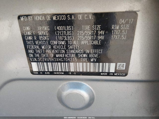 3CZRU5H3XHG704215 Honda HR-V LX