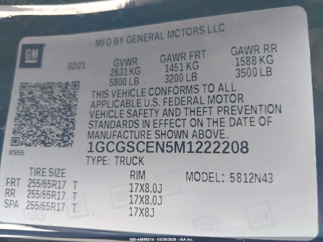 1GCGSCEN5M1222208 Chevrolet Colorado 2wd Short Box Lt