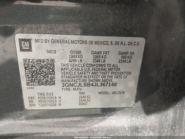 Chevrolet Trax Lt 2018 3GNCJLSB4JL367148 Image 9