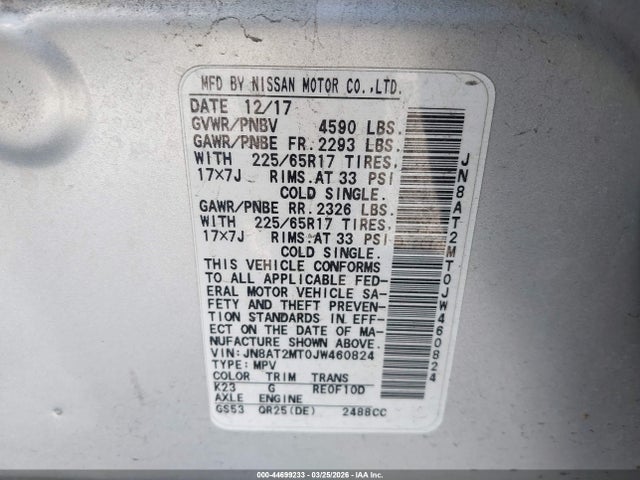 Nissan ROGUE S 2018 JN8AT2MT0JW460824 Image 9