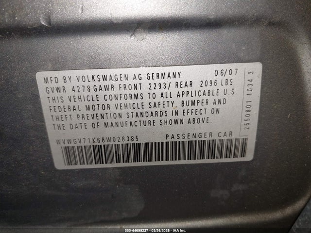 Aukcja sprzedaży 2008 Volkswagen Gti 4-door, vin: WVWGV71K68W028385, numer aukcji: 44699237