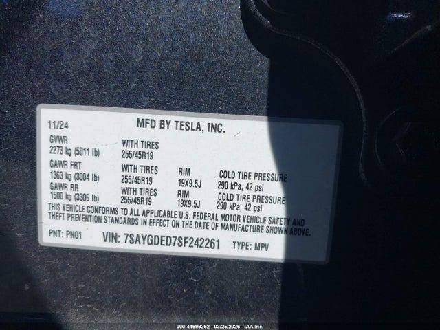 7SAYGDED7SF242261 Tesla Model Y Long Range Dual Motor Rear-wheel Drive