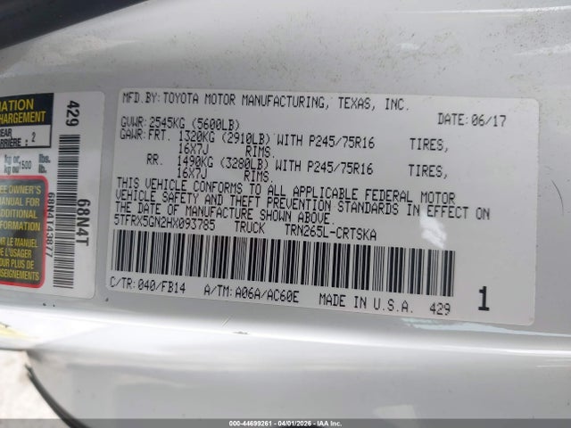 Toyota Tacoma Sr 2017 5TFRX5GN2HX093785 Image 9