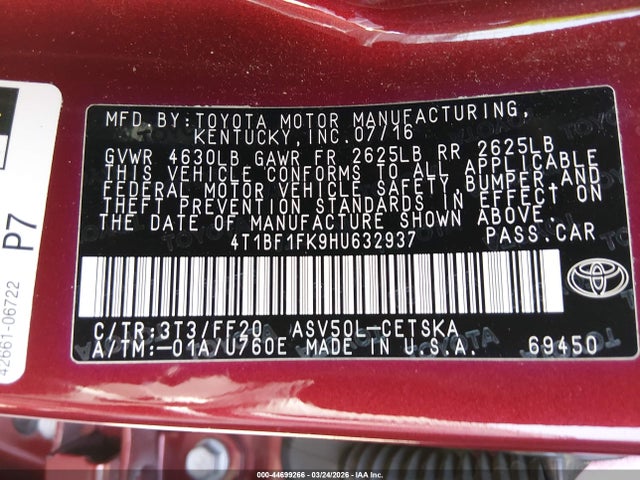 4T1BF1FK9HU632937 Toyota CAMRY SE