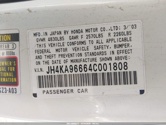 44699272 :رقم المزاد ، JH4KA96664C001808 vin ، 2004 Acura Rl 3.5 مزاد بيع