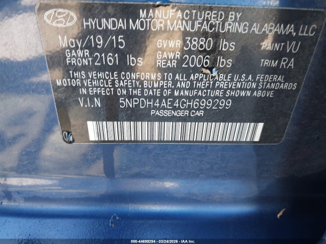 Hyundai ELANTRA SE 2016 5NPDH4AE4GH699299 Image 9