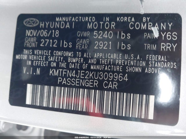 KMTFN4JE2KU309964 Genesis G80 3.8