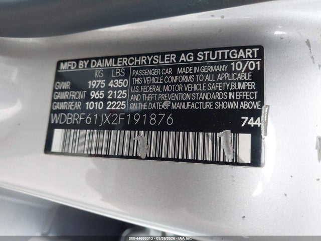 Продаж на аукціоні авто 2002 Mercedes-benz C 240, vin: WDBRF61JX2F191876, номер лоту: 44699313