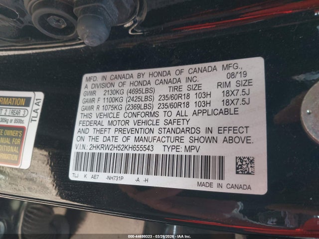 Honda CR-V EX 2019 2HKRW2H52KH655543 Image 9