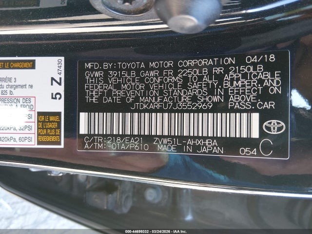 Toyota Prius Three Touring 2018 JTDKARFU7J3552969 Image 9