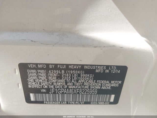 Продаж на аукціоні авто 2015 Subaru Impreza 2.0i Limited, vin: JF1GPAM6XF8225959, номер лоту: 44699339