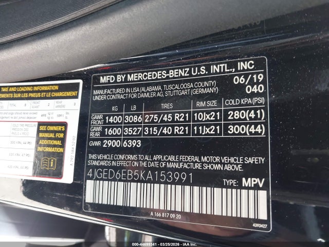 44699341 :رقم المزاد ، 4JGED6EB5KA153991 vin ، 2019 Mercedes-benz Amg Gle 43 Coupe 4matic مزاد بيع